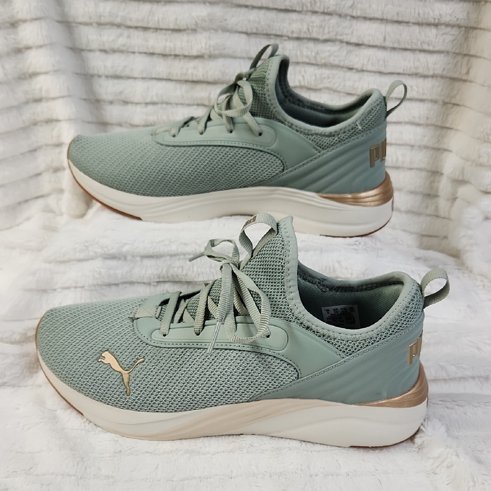 Puma Women's Sage Green & Gold Sneakers, Size 8.5, Like New - Picture 4 of 7